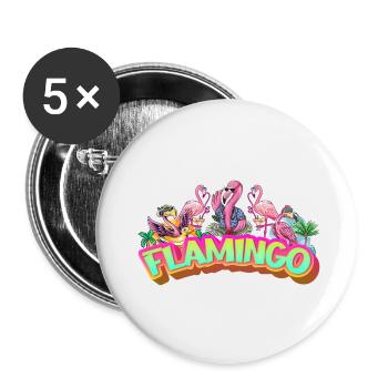 Flamant rose vacances d’été rose oiseau exotique coloré - Lot de 5 petits badges (25 mm) - blanc - Devant