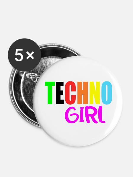Techno-Mädchen - Buttons klein 25 mm (5er Pack) - Weiß