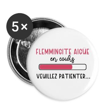Flemmingite aigüe en cours cadeau humour femme - Lot de 5 petits badges (25 mm) - blanc - Devant