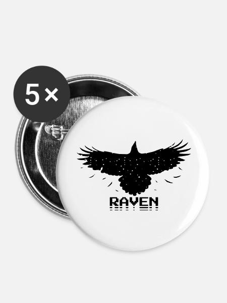 Raven Retro Pixel Style - Buttons klein 25 mm (5er Pack) - Weiß