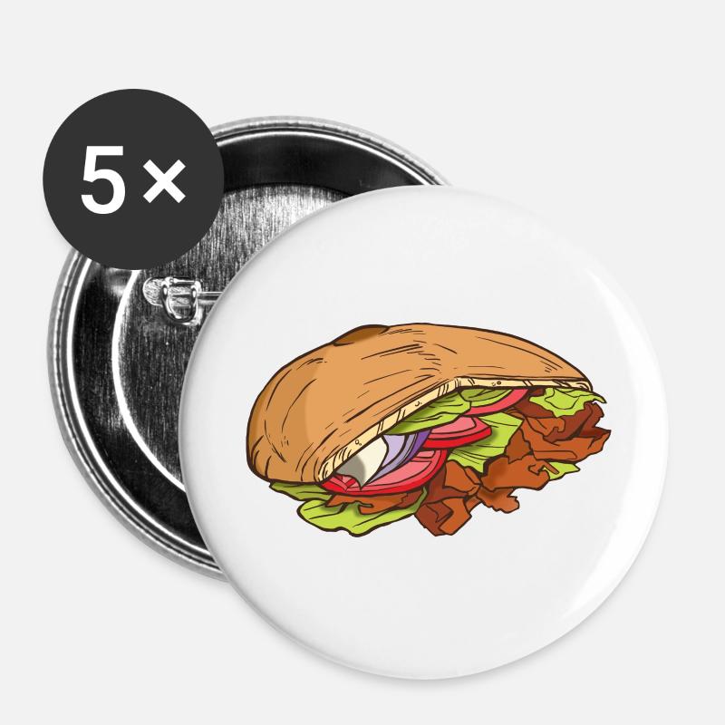 Doner kebab - Lot de 5 petits badges (25 mm) - blanc