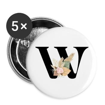 letter W flowers - Buttons small 1''/25 mm (5-pack) - white - Front