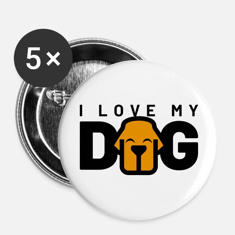 J’AIME MON CHIEN - Lot de 5 petits badges (25 mm) - blanc