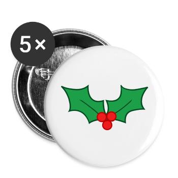 Houx de noel porte bonheur - Lot de 5 petits badges (25 mm) - blanc - Devant