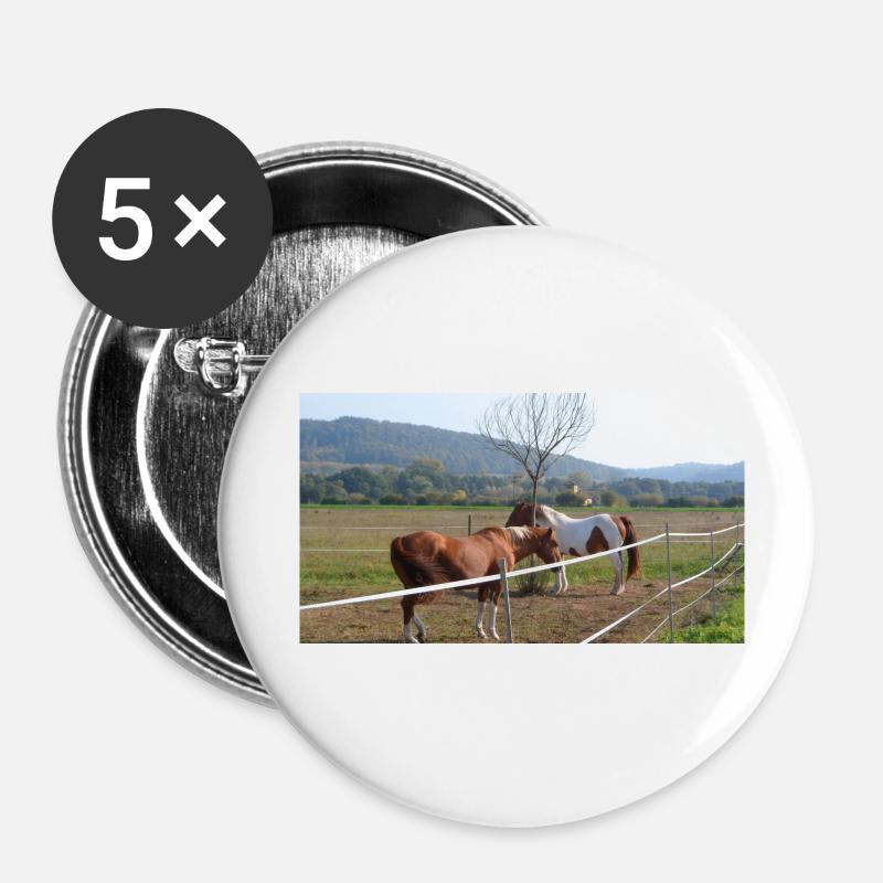 Chevaux - Lot de 5 petits badges (25 mm) - blanc