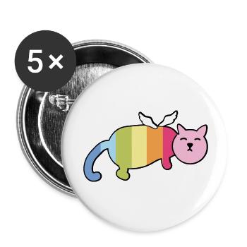 Chat ailé potelé arc-en-ciel - Lot de 5 petits badges (25 mm) - blanc - Devant