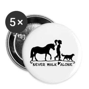 never walk alone - mit Pferd und Hund - Buttons klein 25 mm (5er Pack) - Weiß - Vorne