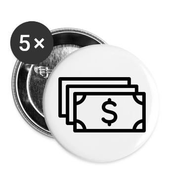 Dollar, symbole monétaire, argent comptant, billet d’un dollar - Lot de 5 petits badges (25 mm) - blanc - Devant