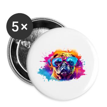 Pug Dog With Sunglasses - Buttons small 1''/25 mm (5-pack) - white - Front