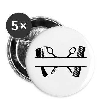 Bannière de texte à deux peignes et ciseaux - Lot de 5 petits badges (25 mm) - blanc - Devant