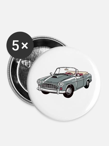 Graues Cabriolet - Buttons klein 25 mm (5er Pack) - Weiß