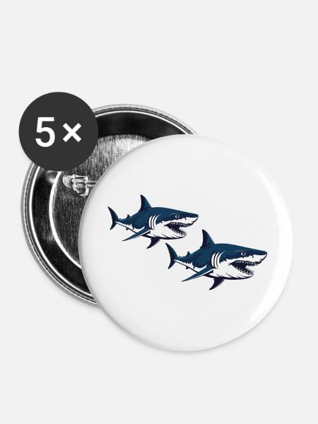 sharks - Buttons klein 25 mm (5er Pack) - Weiß