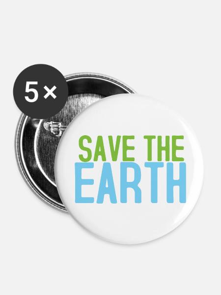 Save The Earth - Buttons klein 25 mm (5er Pack) - Weiß