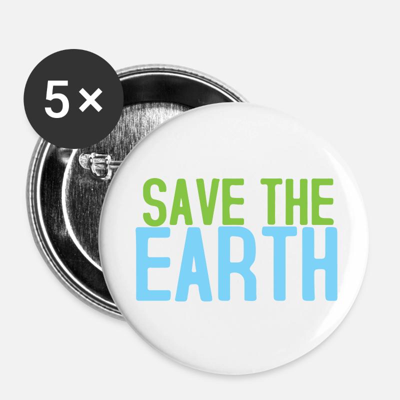 Save The Earth - Buttons klein 25 mm (5er Pack) - Weiß
