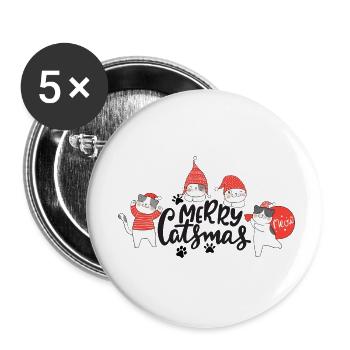 Lustige Weihnachtskatzen - Buttons klein 25 mm (5er Pack) - Weiß - Vorne