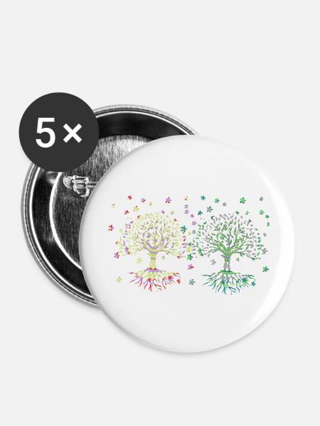 Lebensbaum, Baum des Lebens, Bäume - Buttons klein 25 mm (5er Pack) - Weiß