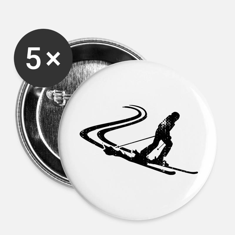 Skier Drawing - Buttons small 1''/25 mm (5-pack) - white