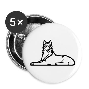 Loup tchétchène solitaire - Une couleur noire - Lot de 5 petits badges (25 mm) - blanc - Devant