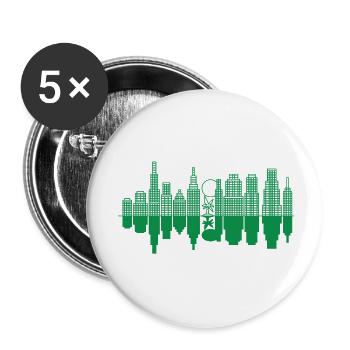 Skyline de ville + un arbre - Vert - Lot de 5 petits badges (25 mm) - blanc - Devant