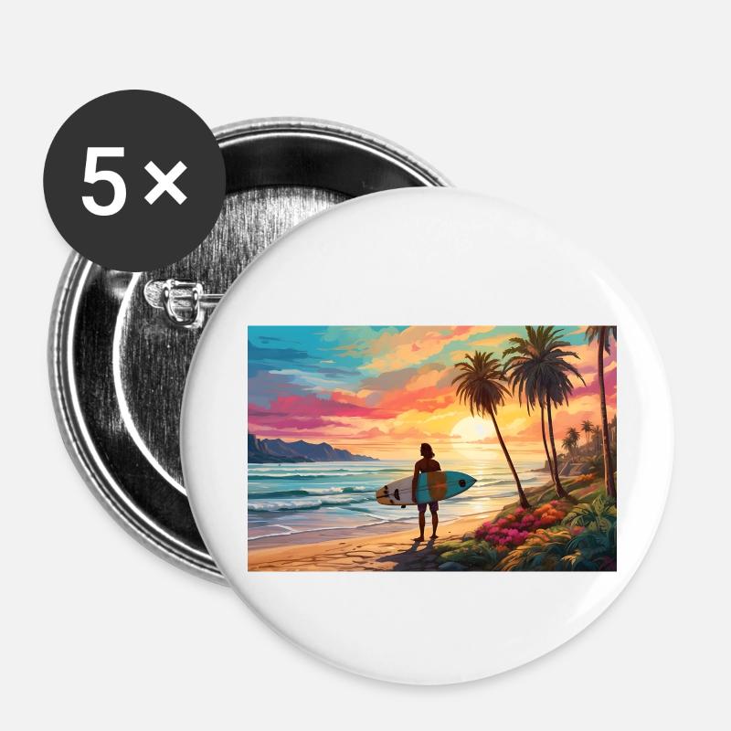 Surfing & Waves - Buttons small 1''/25 mm (5-pack) - white