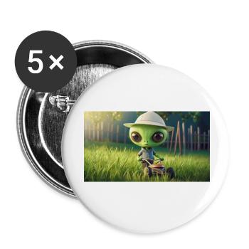 niedliches kleines grünes Retro Alien Rasen mähen - Buttons klein 25 mm (5er Pack) - Weiß - Vorne