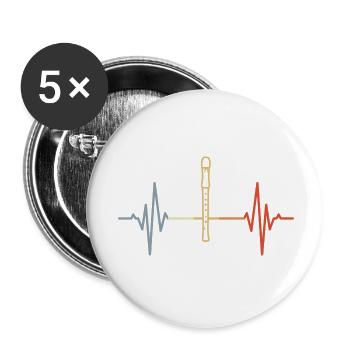 Flûte Heartbeat Retro - Lot de 5 petits badges (25 mm) - blanc - Devant