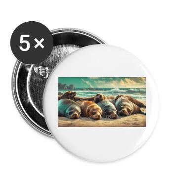 Niedliche Tiere chillen – Seelöwe schläft am Strand - Buttons klein 25 mm (5er Pack) - Weiß - Vorne