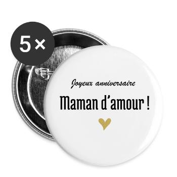 Happy Birthday Love Mom - Buttons small 1''/25 mm (5-pack) - white - Front