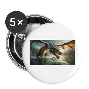 Ein realistischer böser dunkler Drache jagt Fische - Buttons klein 25 mm (5er Pack) - Weiß - Vorne