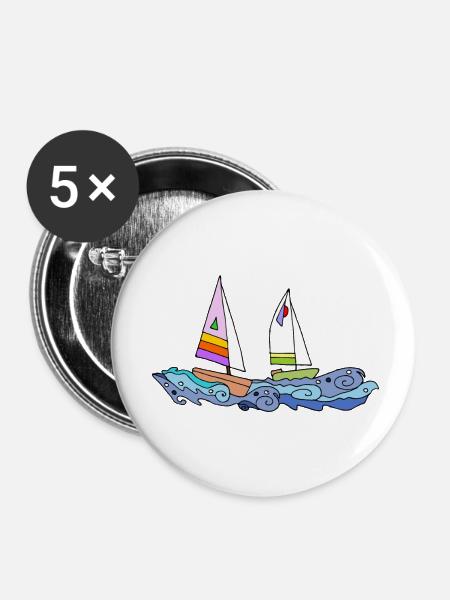 Segelboote - Buttons klein 25 mm (5er Pack) - Weiß
