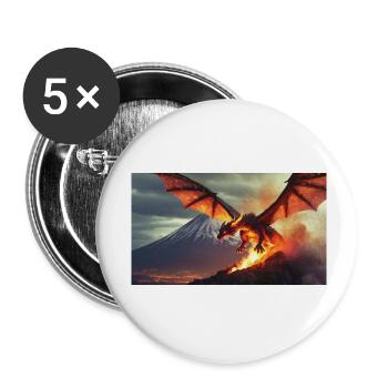 Ein realistischer, majestätischer dunkler Drachenvulkan - Buttons klein 25 mm (5er Pack) - Weiß - Vorne