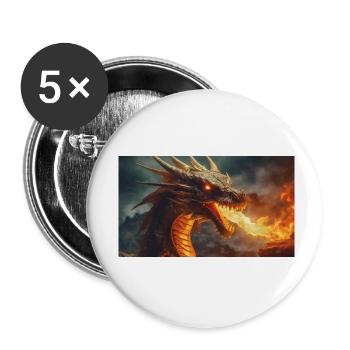 Ein realistischer, majestätischer dunkler Drache, der Flammen speit - Buttons klein 25 mm (5er Pack) - Weiß - Vorne