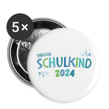 Cadeau de garçon d’inscription à l’école en bleu et vert - Lot de 5 petits badges (25 mm) - blanc - Devant