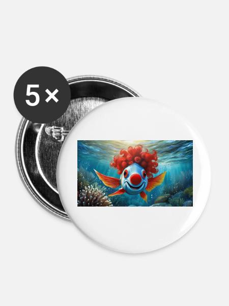 Wortspiel - Clownfisch - Buttons klein 25 mm (5er Pack) - Weiß