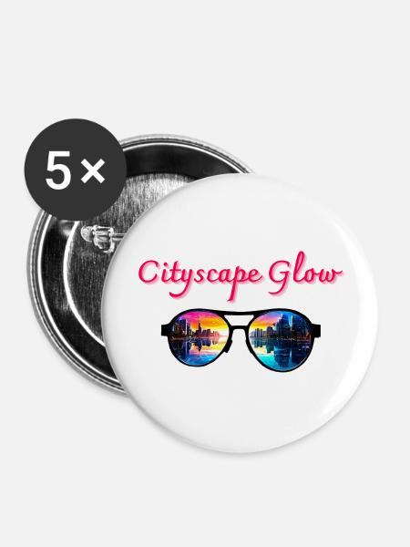 Cityscape Glow, Sonnenbrille - Buttons klein 25 mm (5er Pack) - Weiß