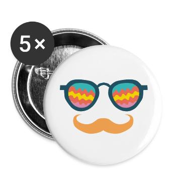 lunette de soleil fun moustache hipster fete - Lot de 5 petits badges (25 mm) - blanc - Devant