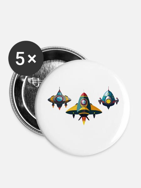 raumschiffe - Buttons klein 25 mm (5er Pack) - Weiß