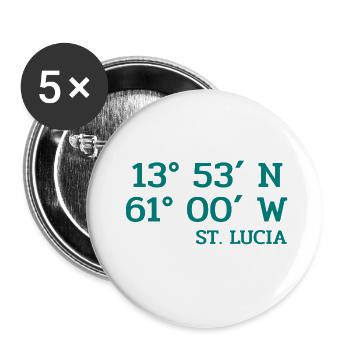 St. Lucia Coordinates - Koordinaten - West Indies - Buttons klein 25 mm (5er Pack) - Weiß - Vorne