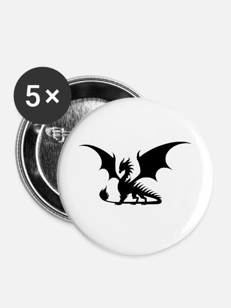 Eindrucksvoller Drache mit Flügeln - Buttons klein 25 mm (5er Pack) - Weiß