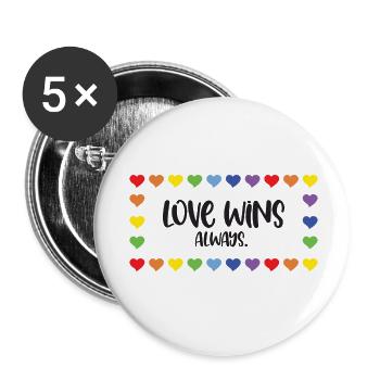 LGBT Pride Month - Love Wins. Always. - Buttons small 1''/25 mm (5-pack) - white - Front