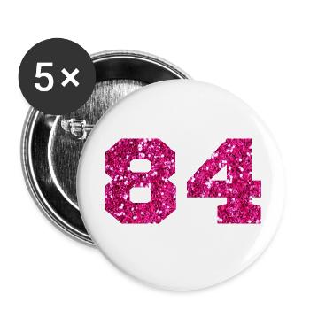 Number 84 Pink Glitter - 84th Birthday - Buttons small 1''/25 mm (5-pack) - white - Front