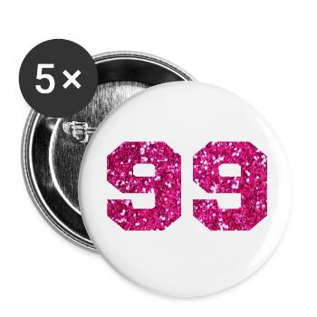 Number 99 Pink Glitter - 99th Birthday - Buttons small 1''/25 mm (5-pack) - white - Front