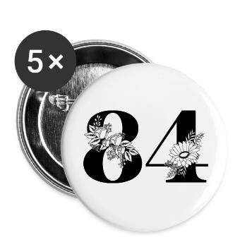 Number 84 Black Floral - 84th Floral Birthday - Buttons small 1''/25 mm (5-pack) - white - Front