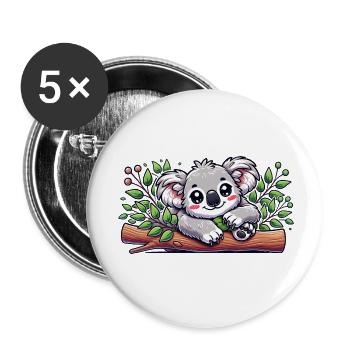 L’adorable koala ours sur une branche d’eucalyptus - Lot de 5 petits badges (25 mm) - blanc - Devant