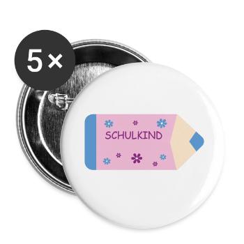 Crayon de couleur rose bleu clair petites fleurs - Écolier - Lot de 5 petits badges (25 mm) - blanc - Devant