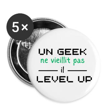 Ein Geek wird nicht alt, er steigt auf - Buttons klein 25 mm (5er Pack) - Weiß - Vorne