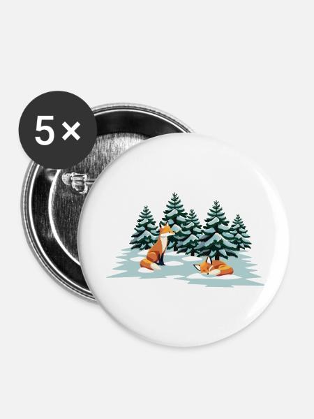 Füchse im Wald - Buttons klein 25 mm (5er Pack) - Weiß