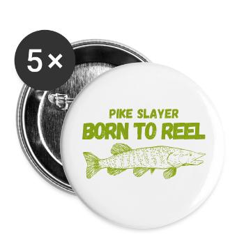 Pike Slayer Fishing Life – Born to Reel - Buttons small 1''/25 mm (5-pack) - white - Front