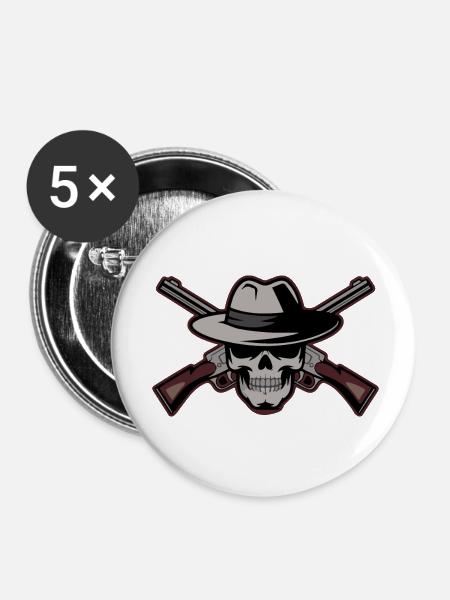 SCHÄDEL - Buttons klein 25 mm (5er Pack) - Weiß