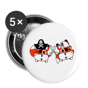 2 Little Cute Pirate Foxes Eye Patch Saber Duel - Buttons small 1''/25 mm (5-pack) - white - Front